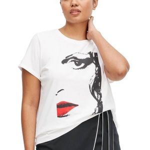 Diane Von Furstenberg DVF for Target White Crewneck T-shirt Red Lip Graphic Tee